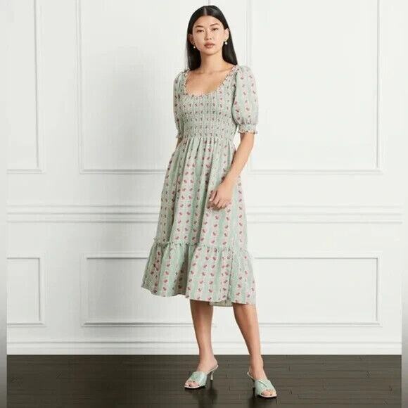 Hill House Home The Louisa Nap Dress Trailing Vine Multi Poly Crepe Size small - Picture 1 of 16